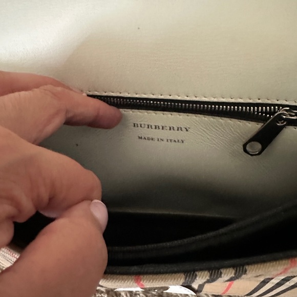 Burberry Link Check Shoulder Bag with Leather Trim - Picture 5 of 5